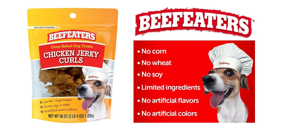 Beefeaters Chicken Dog Curl Jerky Treats in ounce Packages