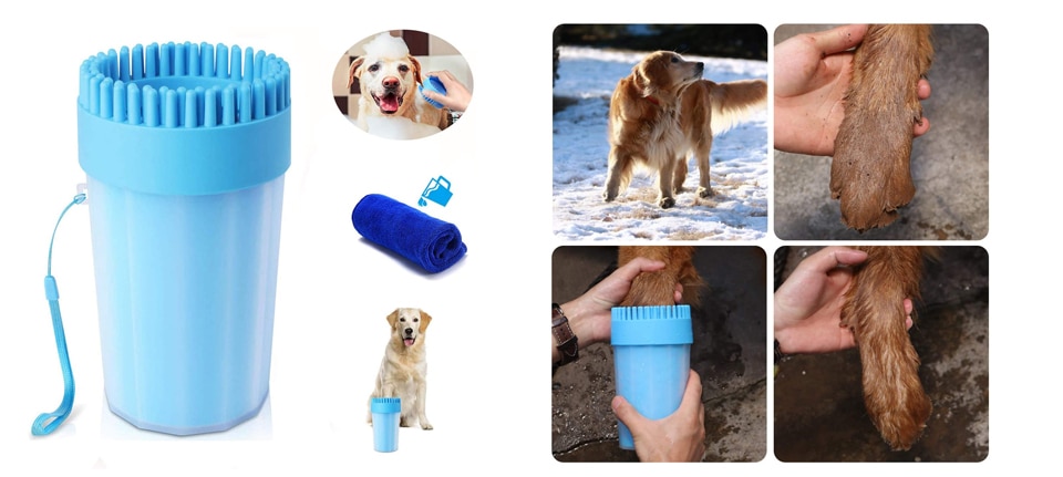 Ocean Home Dog Paw Cleaner Including Towel and Dog Brush Cup