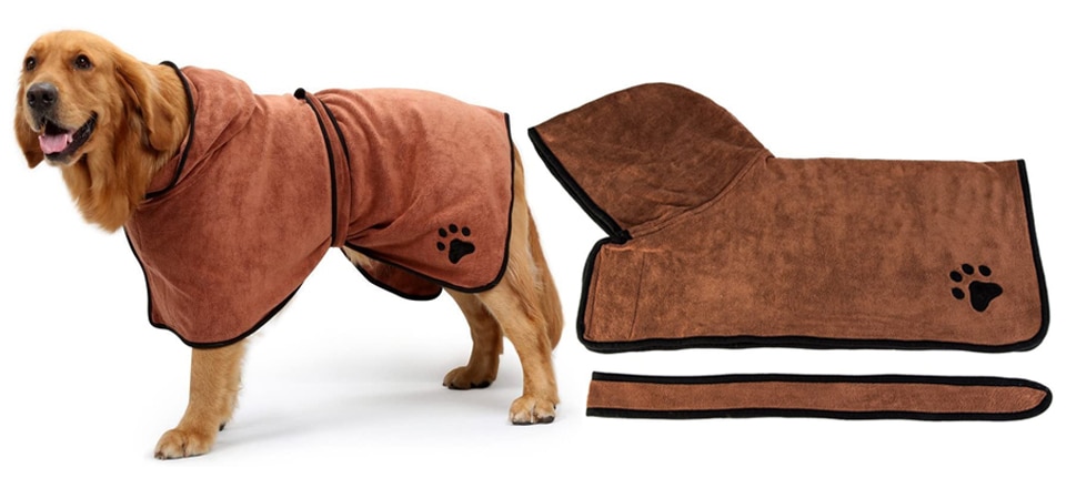 Bonawen Dog Bathrobe Made Superabsorbent Microfiber Including Hood and Belt